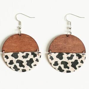 Georgia Hinged Dangle Earring Cow Print Western